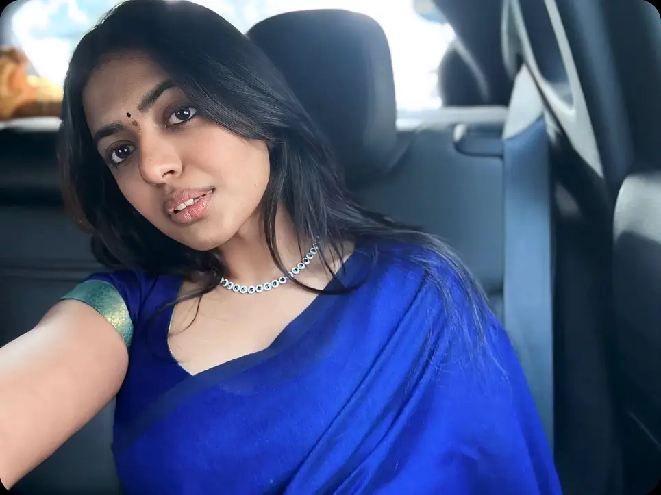 South Indian Actress Shivani Rajashekar in Blue Saree